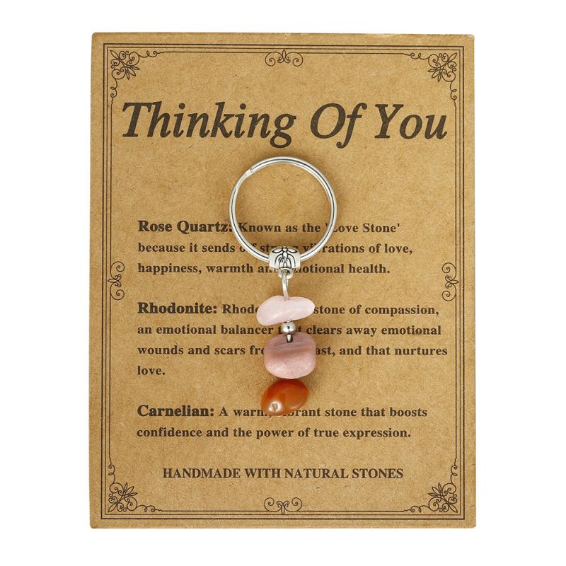 1 Piece Handmade Red Agate Card Combination Pendant Keyring  Natural Stone Beads String Keychain Gifts