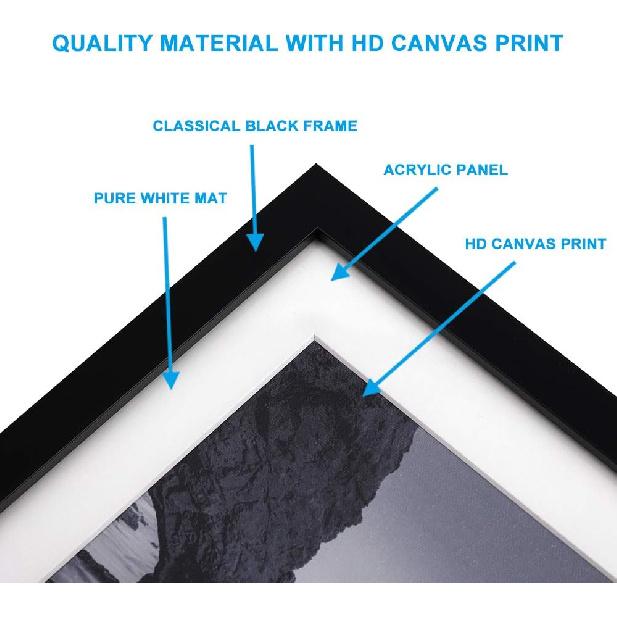 ENGLANT-4 Panels Set Framed Canvas Print for Seascape Beach and Boat Sunrise Scenery Black and White Giclee Canvas Print Wall Art Ready To Hang