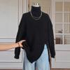 Slit Mid-length Top European American Women's High-neck Lapel Loose Pullover Sweater