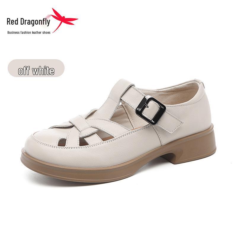 Red Dragonfly Women s Low Heel Genuine Leather Roman Sandals - Summer 2024 Hollow Perforated Design 35 покинуть белый