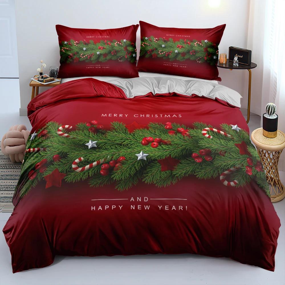 3D Merry Christmas White Bedding Sets Duvet/Quilt Cover Set Comforter Cover King Queen Full Twin Red Bow Beige