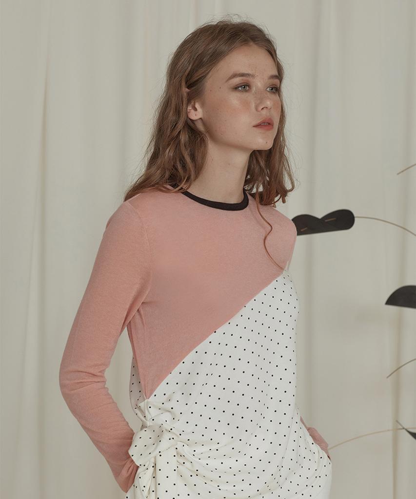 EJNOLEE Pink & Dot Pattern Wool Knit
