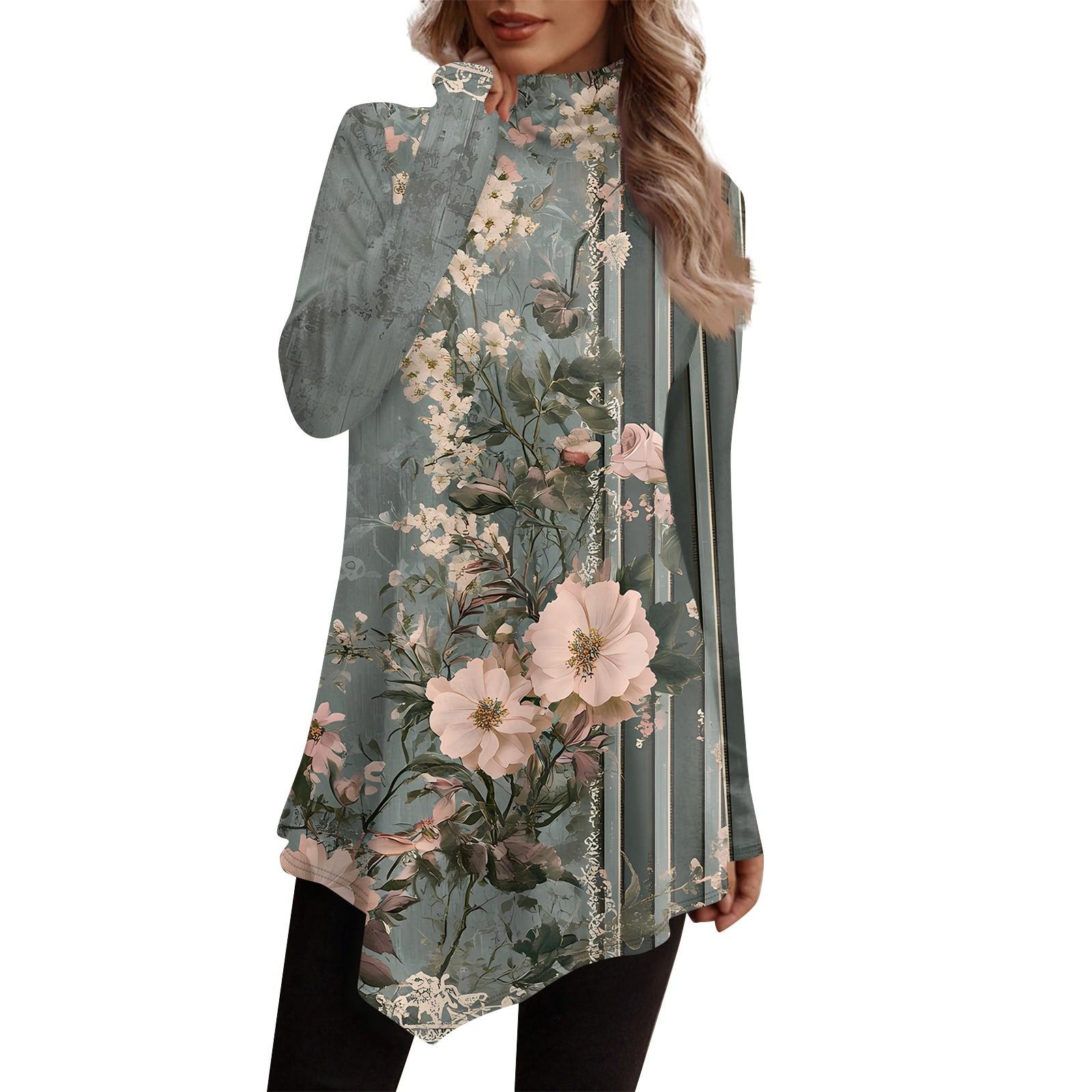 

Повсякденні модні сорочки з принтом. Пуловери з нерівним подолом і високим вирізом XXXL Темно-синій