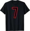 Red Outline Number 7 Black Graphic T-shirt