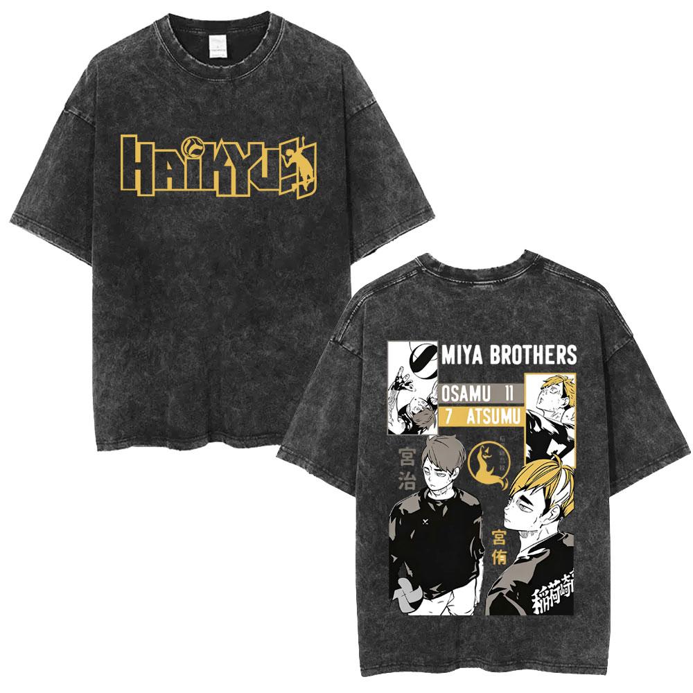 Washed Vintage Anime Haikyuu Kotaro Bokuto T-shirt Retro Manga Oversized T Shirts High Quality Cotton T-shirts Unisex