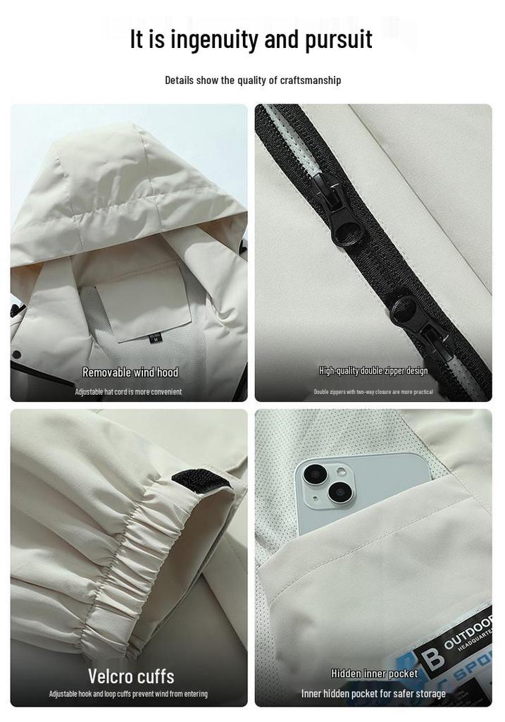 Unisex Spring/Autumn Windproof Hooded Jacket - Fashionable Men's Trench Coat