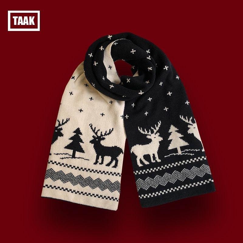 New Christmas tree knitted scarf female autumn and winter warm versatile student couple Christmas gift green wool scarf