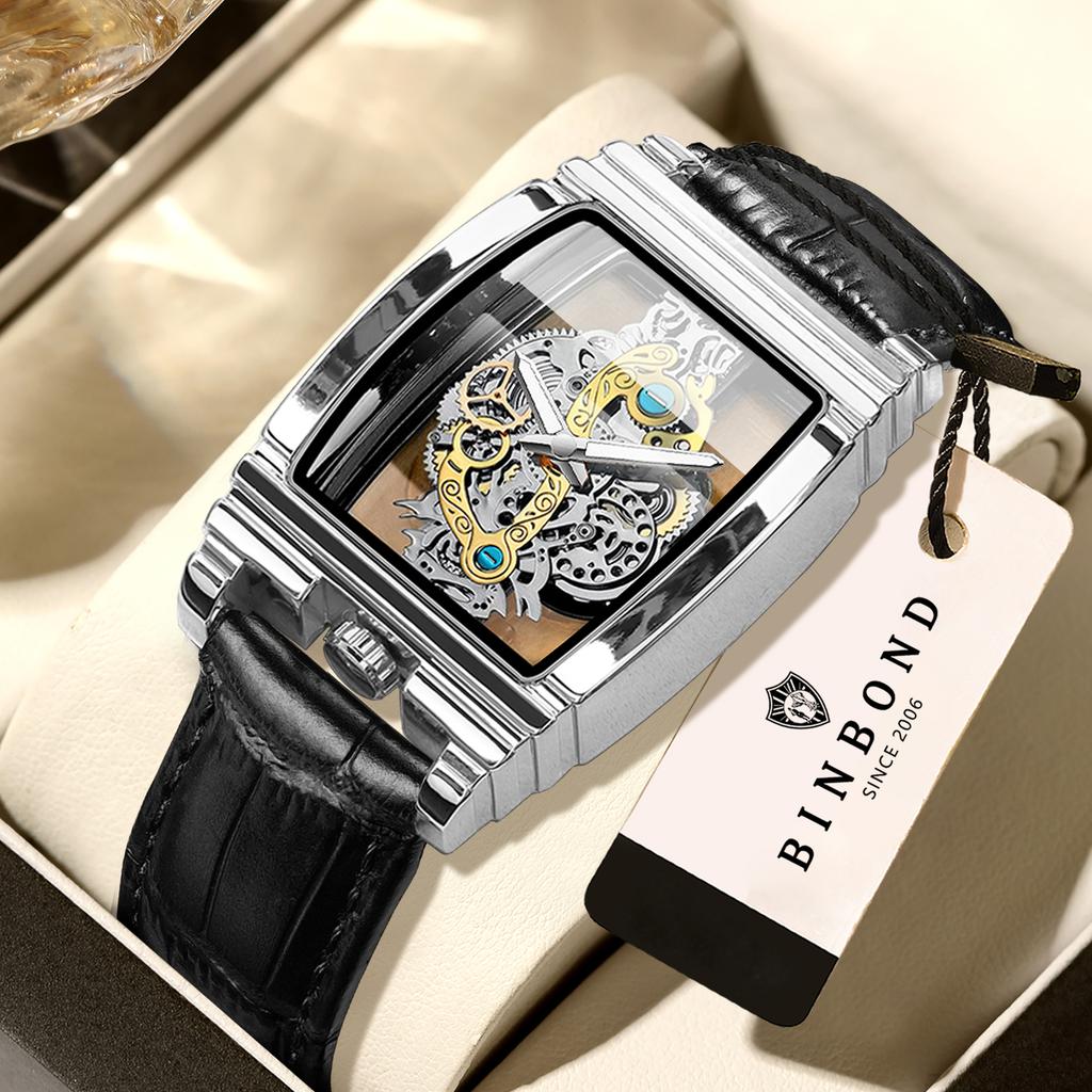 BINBOND Luxury Quartz Wristwatches For Men Luminous Waterproof Hollow-Out Men's Watch Business Sport Fashion Casual Reloj