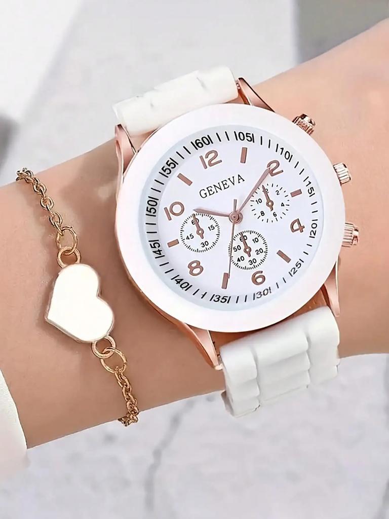 2 Stück/Set Mode Einfaches Set Uhren Luxus Herren Damen Silikonband Quarz Uhr für Business Casual Armband Armbanduhr
