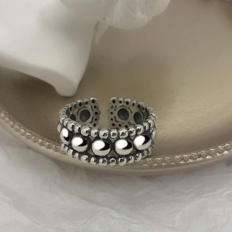 

BELLA BOX Корейская версия Dongmen Персонализированная имитация маленького шарика S925 Тайское серебро Old Ins Модное нишевое кольцо с открытым указательным пальцем для женщин 【 Opening Adjustable 】 серебряный