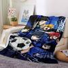 Blue Lock Anime Football Team Character Collage Print Flannel Blanket Dark Blue Chain Background Soft Throw Blanket Anime Fan Decor