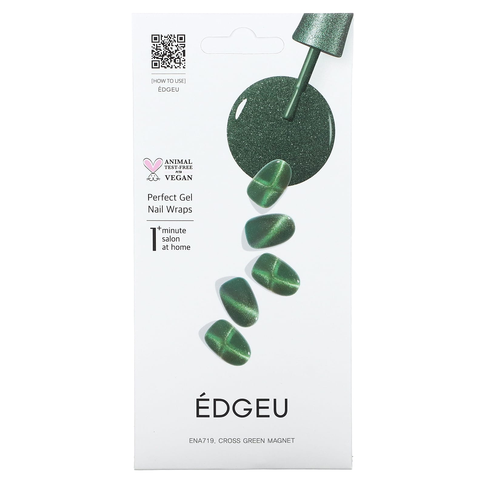 

Edgeu, Perfect Gel Nail Wraps, ENA 719 Cross Green Magnetic, набір із 19 штук