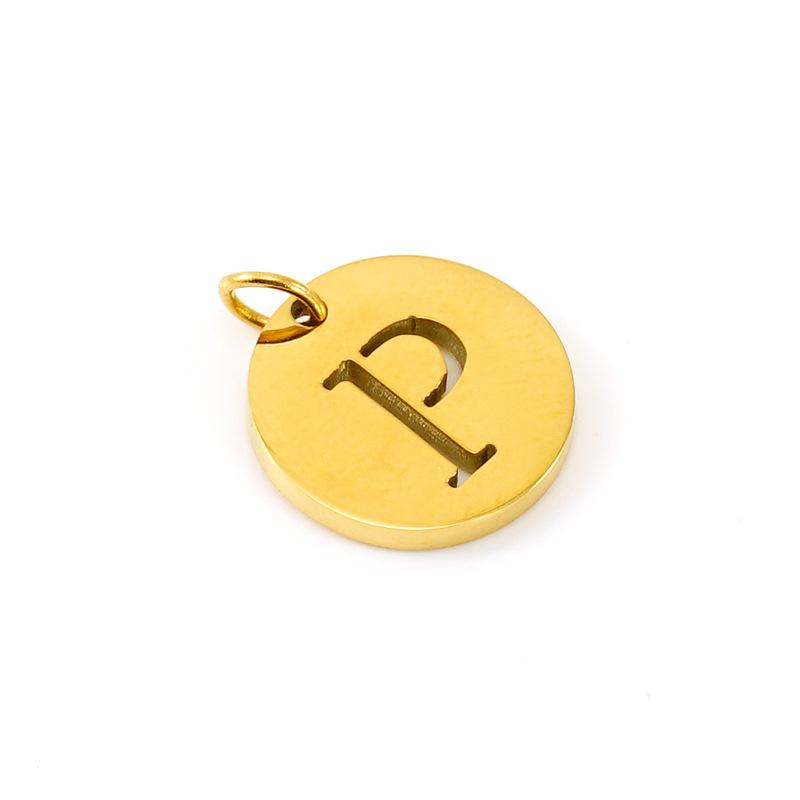 New titanium steel English letter DIY pendant fashionable stainless steel round hollow letter pendant