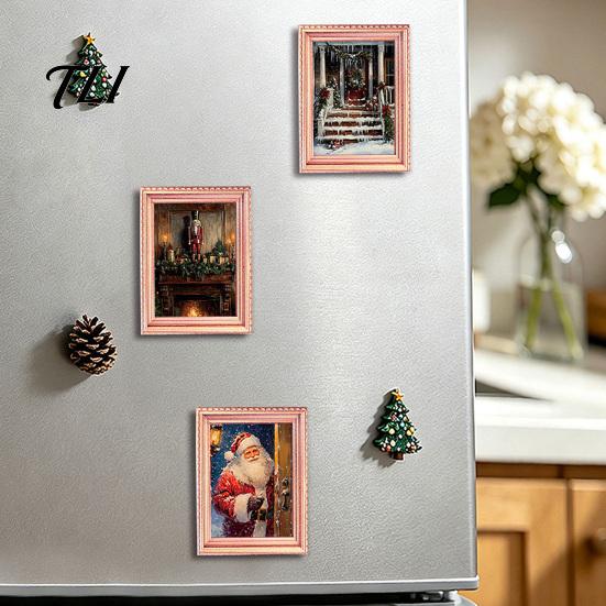 Magnetic Photo Frame 3Pcs Christmas Light-up Refrigerator Magnet, Vintage Wooden Halloween Magnet Decorations Fridge Glowing Picture Holder