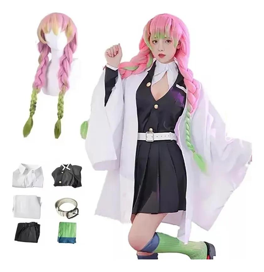 Anime Kanroji Mitsuri Cosplay Kostým Kimono Haori Šaty Paruka Oblečení Halloween Kostým pro dospělé děti