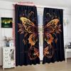 2PCS- Gold Butterfly - Printed Curtain - Polyester Material - Suitable for Bedrooms, Living Rooms, Study Rooms, Private Spaces