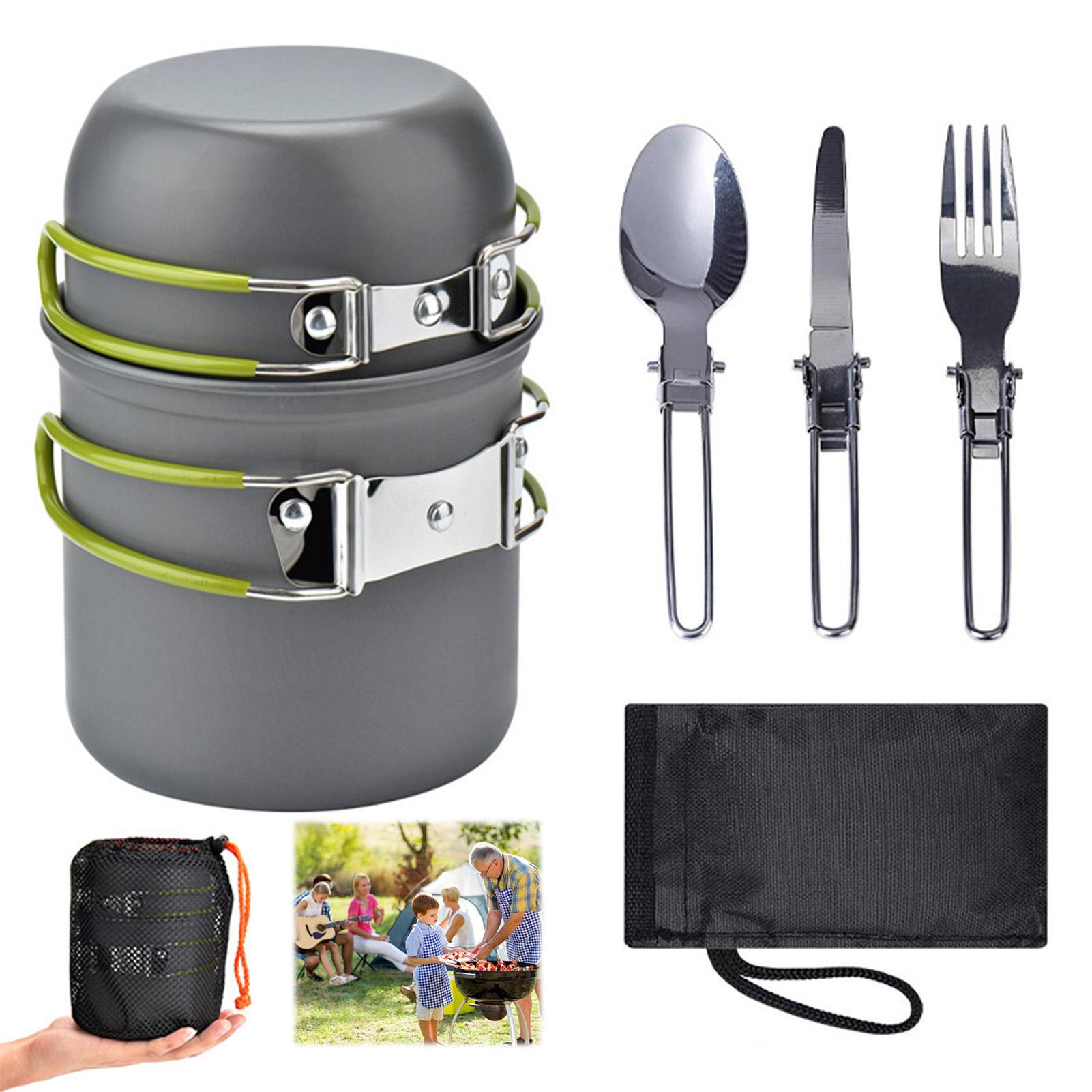 

Outdoor Tableware Camp Cooking Set Portable Cook Gear Aluminum Alloy Cookware Sets etc kit for Camping Lovers зелёный