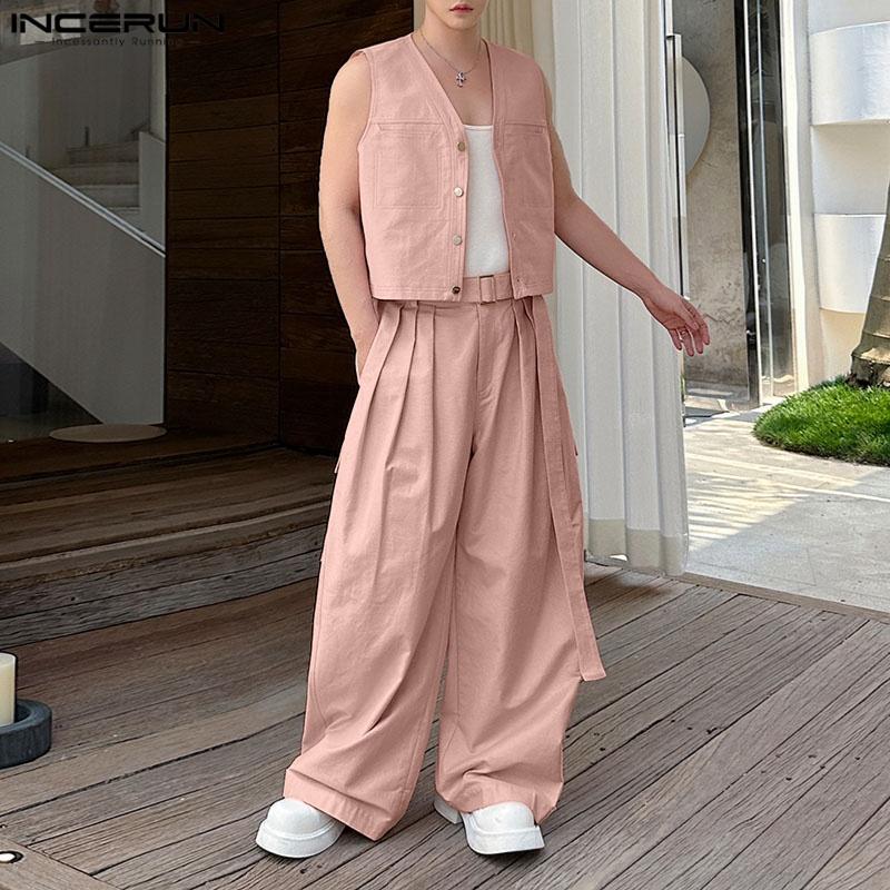 INCERUN Two Pieces Men Sleeveless Waistcoat and Long Suit Pants Trousers Casual Sets