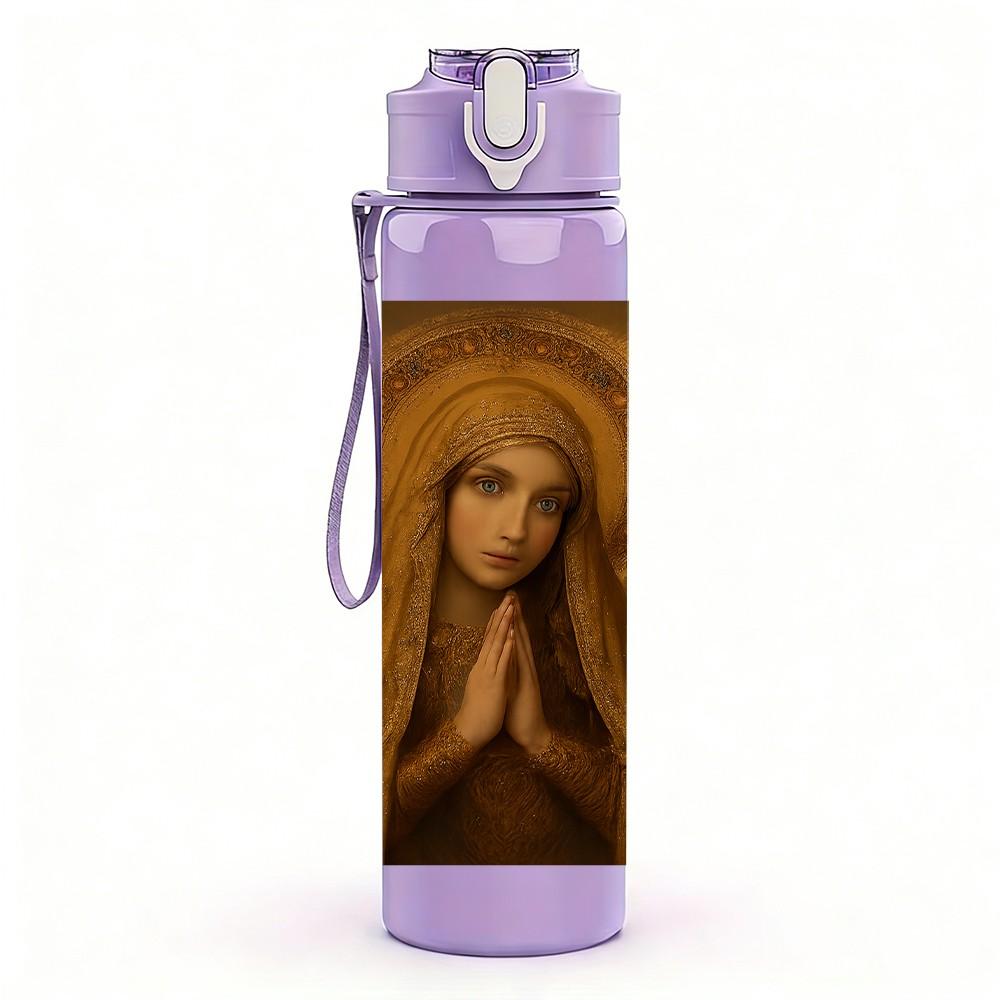 1PC Long Hair Lady Portrait Art Print 750ml Color Plastic Sports Water Bottle Leakproof Flip Straw Lid Suitable for Sports Office Home Use
