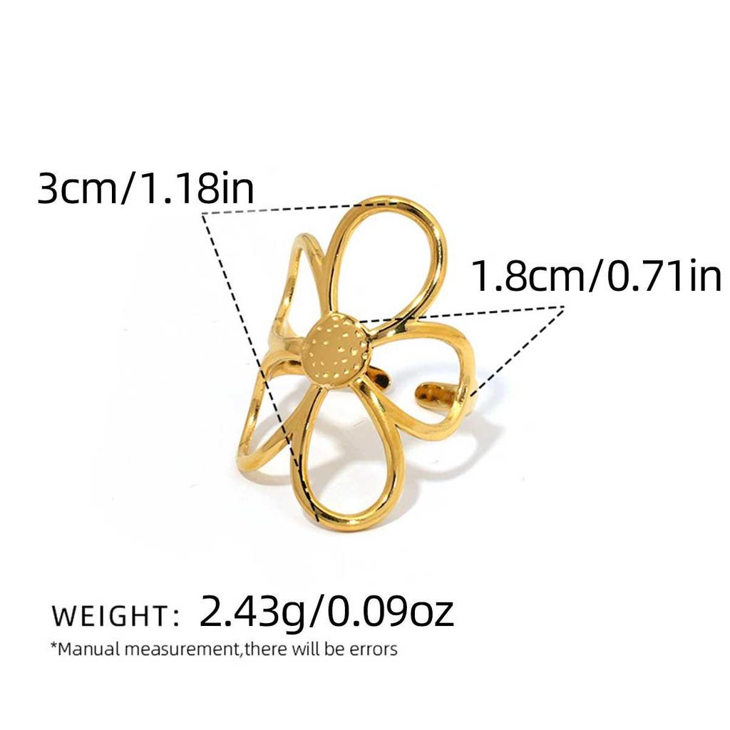 High-End Stainless Steel Mixed Gold & Silver Hollow Flower Ring for Women