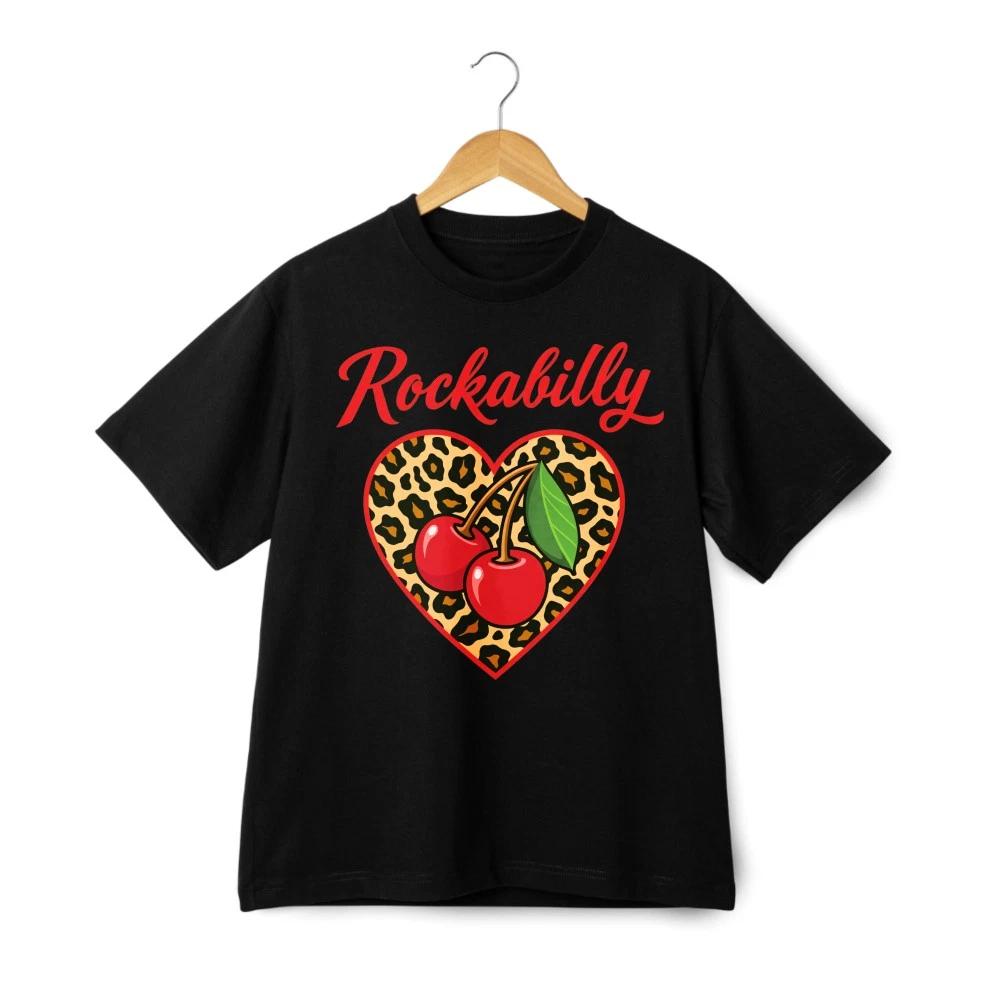 Rockabilly Leopard Cherry Graphic T-Shirt-Retro Streetwear Tee Free Shipping S