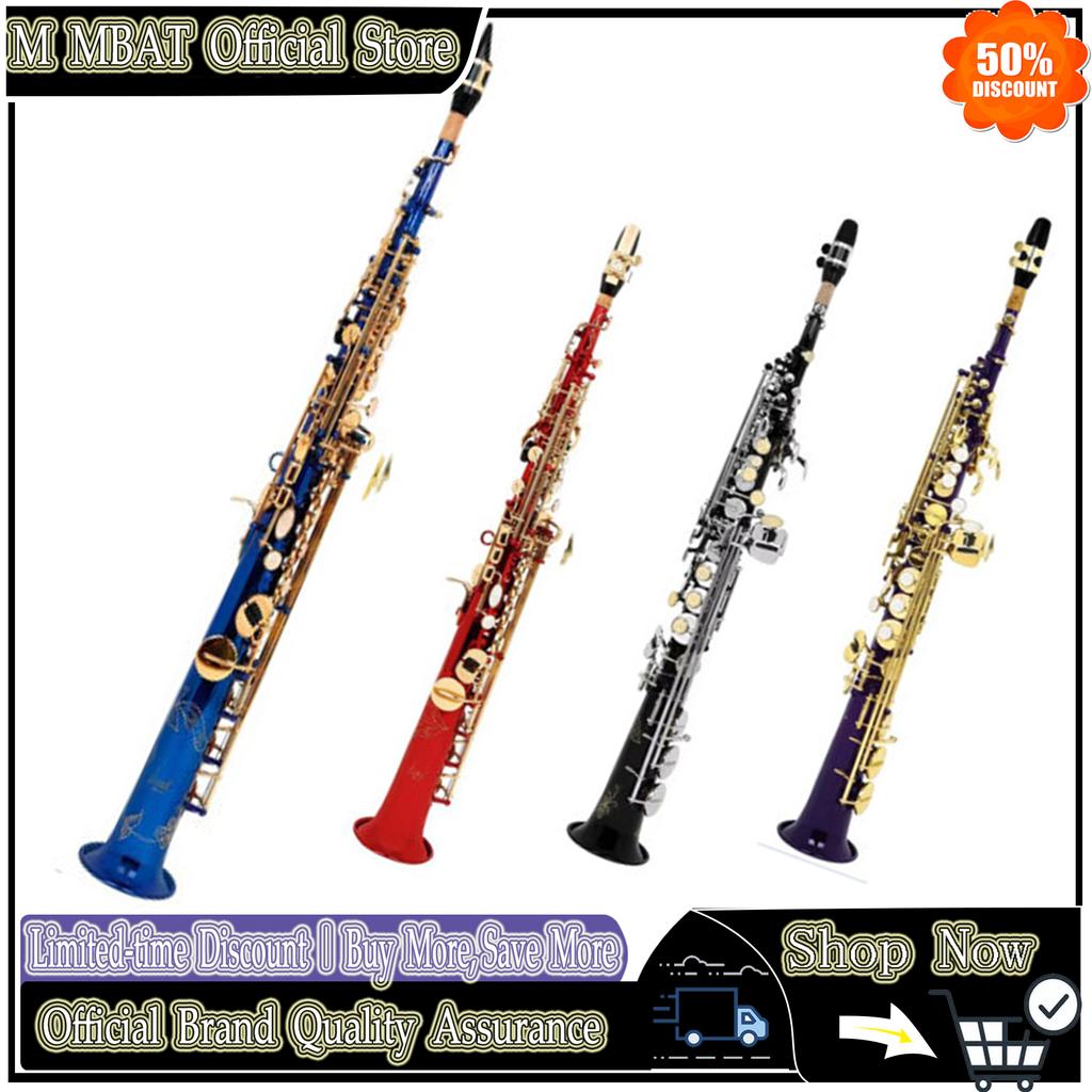 SLADE Bb Soprano Saxophone Direct Pipe Latun B Flat Natural Body Carved Design with Shoulder Case Straight Tube Saxophone