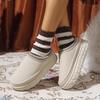 2025 Winter Platform Cotton Slippers Women's Plus Size Muffins Fleece Warm Lace Lazy Toe Slippers