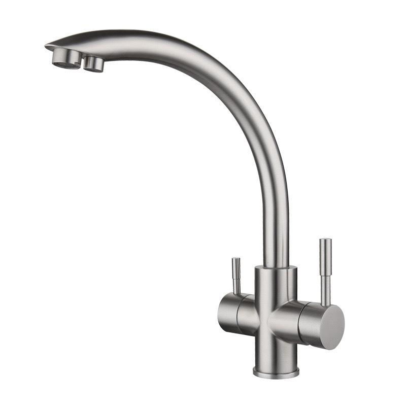 304 Stainless Steel Drinking Filtered Water Kitchen Faucet Deck Mounted Dual Handle Faucet Purification Kitchen Sink Faucet