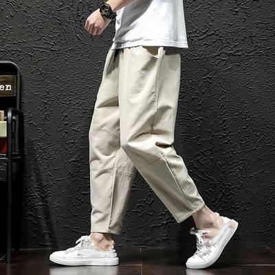 Man's Loose Large Size Pants Spring and Summer Breathable Multi-color Cotton Nine-minute Pants