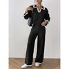 Women Two Piece Set Polo Neck Sweater And Wide Leg Pants