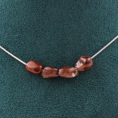 Stones and Minerals. Necklace 4 Beads Red Rutile Quartz from Brazil Steel Chain Necklace for Women, Men. Customizable Size.