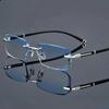 Unisex Diamond Cut Myopia Glasses Women Men Blue Light Blocking Computer Eyewear Fashion Luxury Rimless Far Sight Eyeglasses