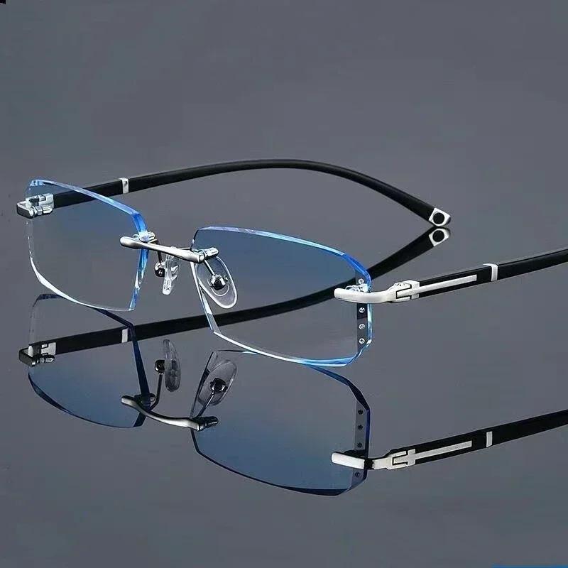 Unisex Diamond Cut Myopia Glasses Women Men Blue Light Blocking Computer Eyewear Fashion Luxury Rimless Far Sight Eyeglasses