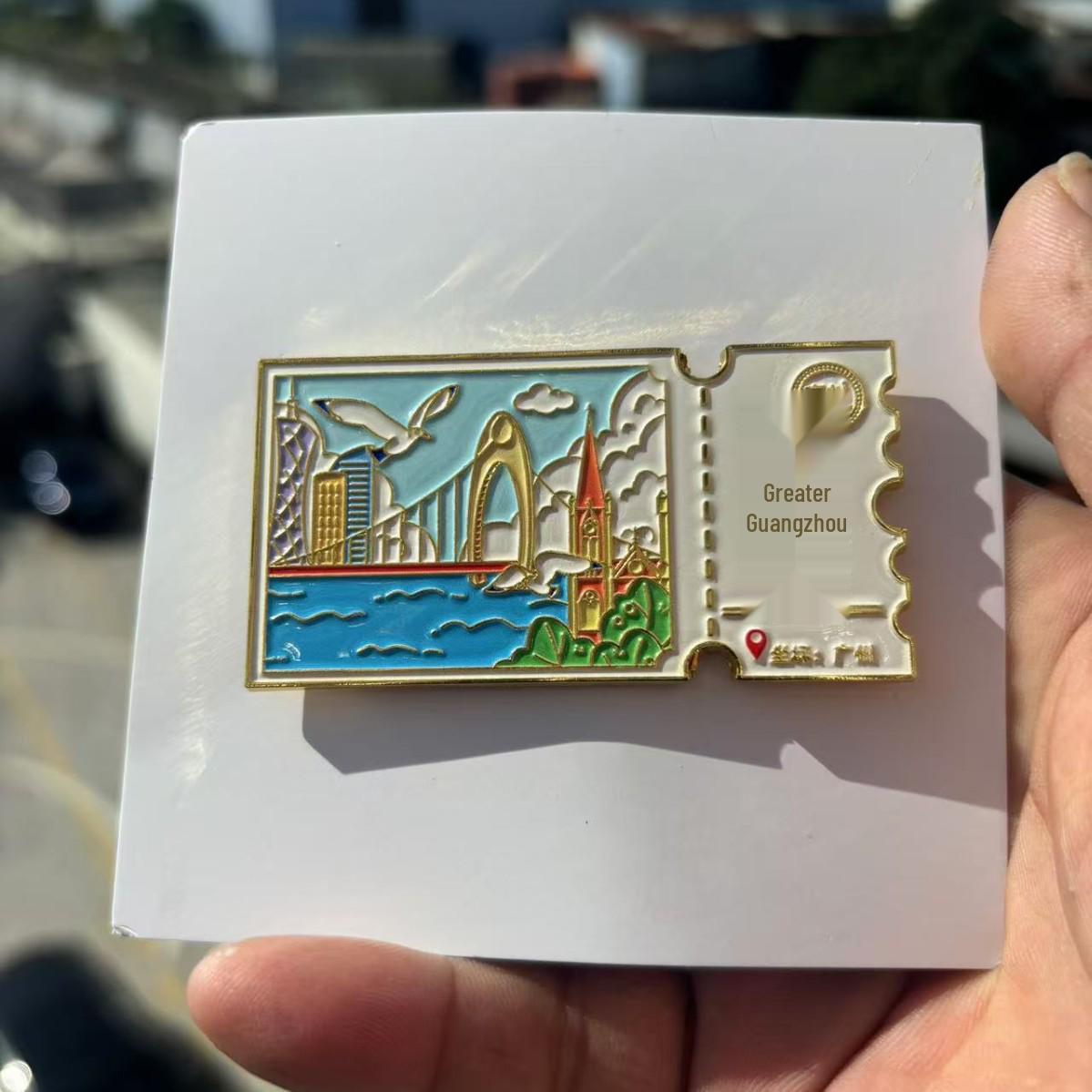 Guangzhou City Cultural Metal Paint Refrigerator Sticker: 3D Flowing Sand, National Dynasty Crafts 70x46.5x2mm