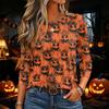 Women's Halloween Printed Neck Long Sleeve Pullover Top