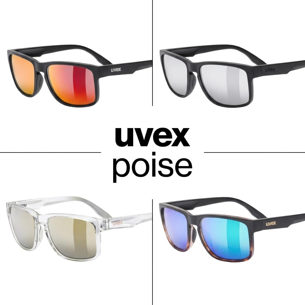 Sunglasses UV400 Driving Golf Hiking Outdoor Mirror Lens Stylish Lightweight Poise Black Matte [Uvex] (Silver)