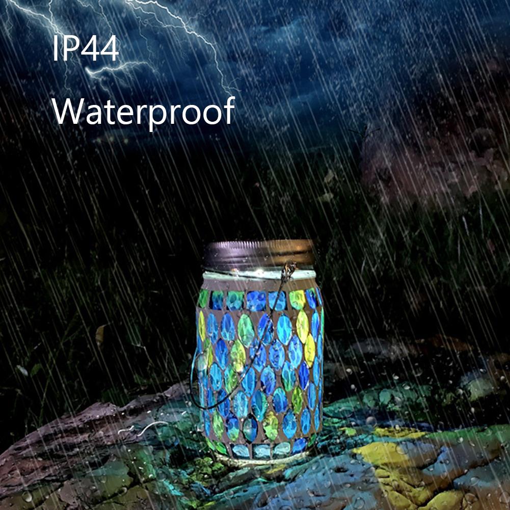 LED Outdoor Hanging Lawn Garden Mosaic Lamp Waterproof Pendant Solar Night Light Glass Table Lamp for Garden Backyard Lawn Party