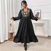 New Large Size Women's Dress Printed High Waist and Thin Black Ruffle Edge Women's Dress