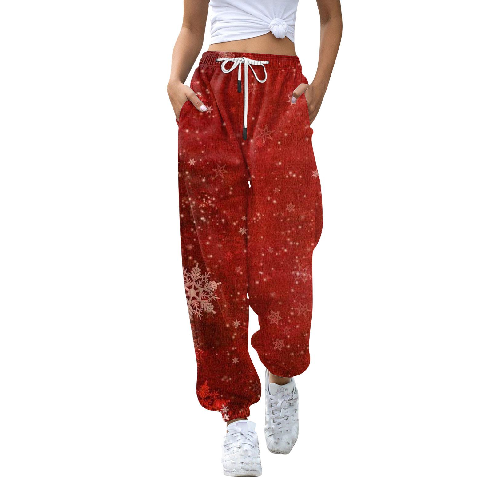 

Женские повседневные модные рождественские принтованные повседневные спортивные брюки с эластичной талией и завязками на шнурке XL винный