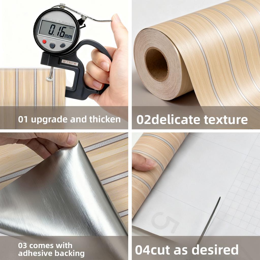 0.45x10m Self Adhesive Slat Wallpaper Vintage Wood Grain Striped Wall Sticker for TV Background Living Room Decor Peel and Stick