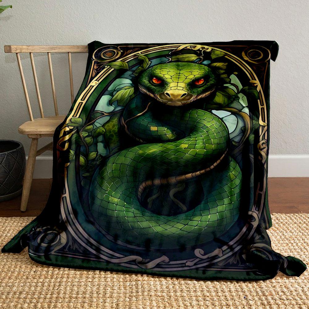 

Art Nouveau Style Green Coiled Snake Blanket bedroom Blanket for Livingroom Couch lunch break Soft throw for Friend s festival Gift 80cm x 120cm