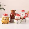 European Ceramic Coffee Mug with Lid Christmas Santa Claus Snowman Reindeer Cartoon Ceramic Breakfast Milk Mug Christmas Gift