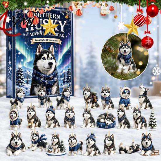 Holiday Gift 2026 Dog Christmas Advent Calendar, 24-Day Ornaments Countdown Calendar with 24 Day Box Pcs 2D Acrylic Figures for Lovers, Home