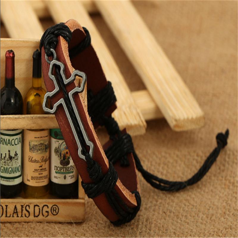 Cross-Shaped Handmade Cowhide Leather Bracelet