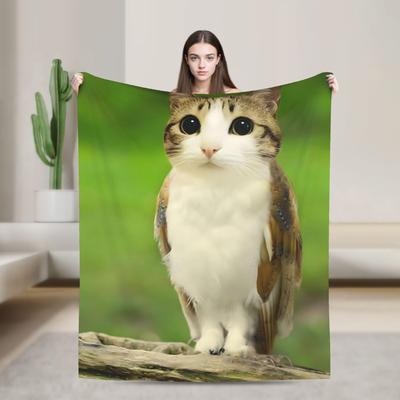 Couverture Plaid Meme Chat Hibou Meowl pour Canapé Couverture Peluche Douce Moelleuse 50x60 Pouces Couvre-lits Multi-tailles pour Toutes les Saisons