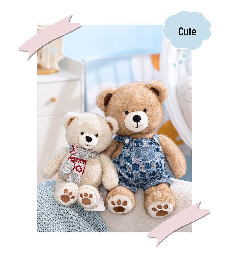 Cross Baby Denim Riddle Bean Bear Plush Toy – Healing Companion Doll for Children