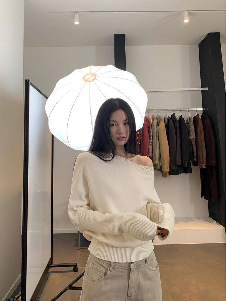 Cozy Autumn/Winter Off-Shoulder Wool Sweater - Women's Casual Knit Top