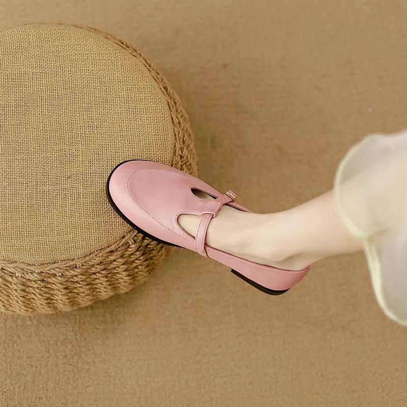 

Модные ретро высококачественные розовые кожаные балетки женские круглый носок Т-образный ремешок мэри джейн обувь с мелким вырезом лоферы женские уютные мокасины 2025 41 розовый