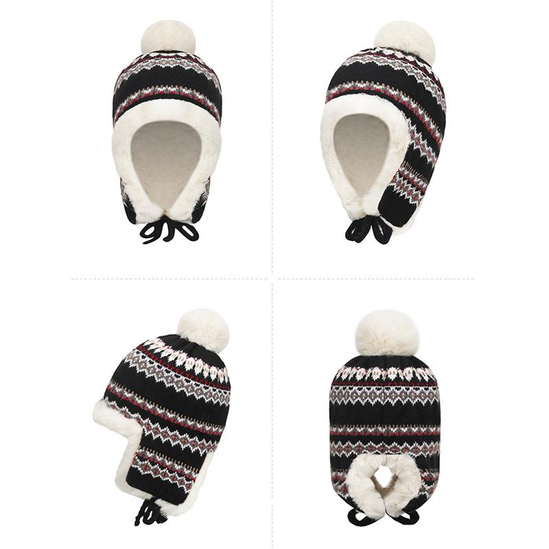Ethnic Knitted Hat Women's Thick Windproof Cold-Proof Bomber Hat Winter Warm Ear Protection Hat