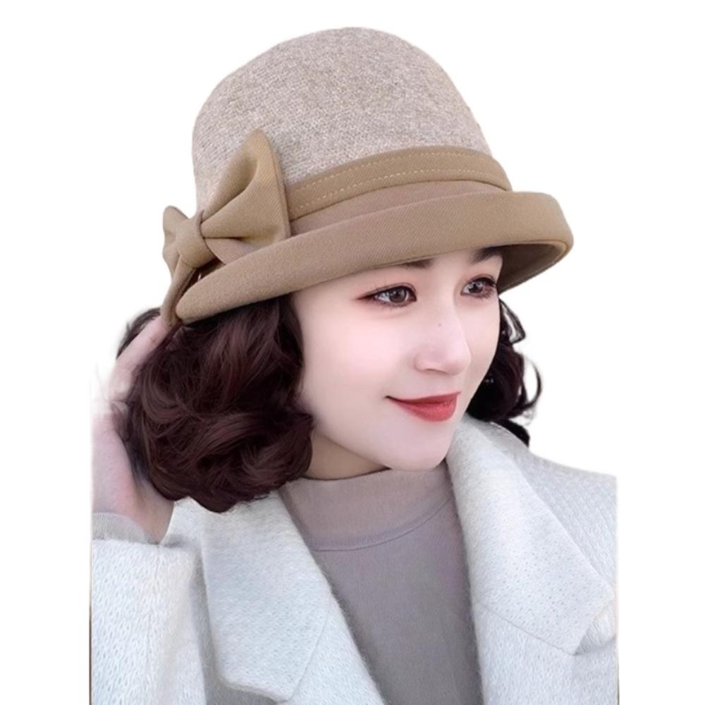 Пушистый Короткий Кудрявый Шляпа-парик Волнистый Женский Мамина Шляпа с Накладными Волосами Бант Зимняя Шапка Парик Женский темно-коричневого